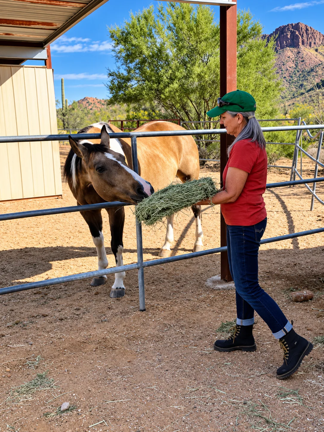 Horse resting in a pen