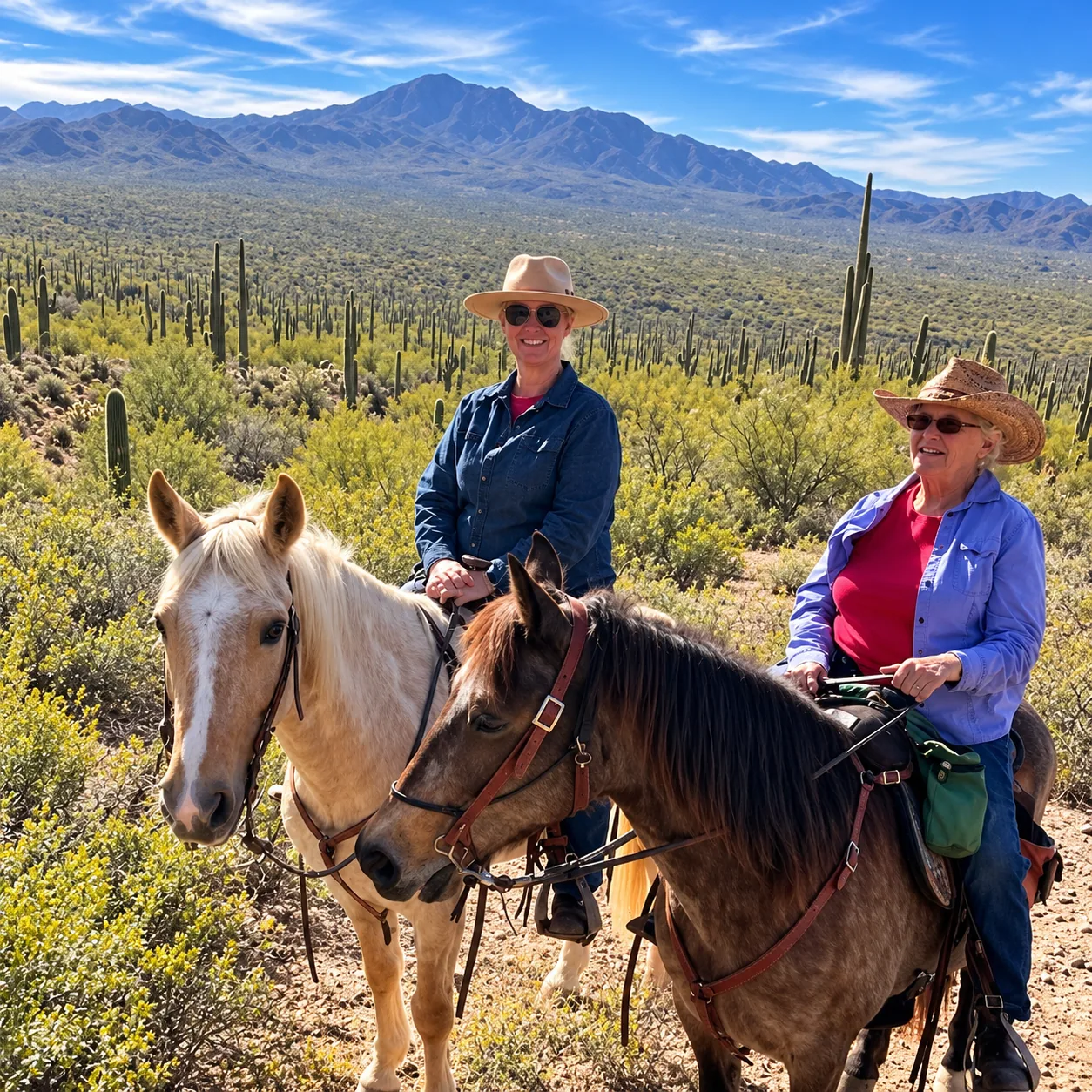 Desert Horseback Ride Beneath Rugged Peaks