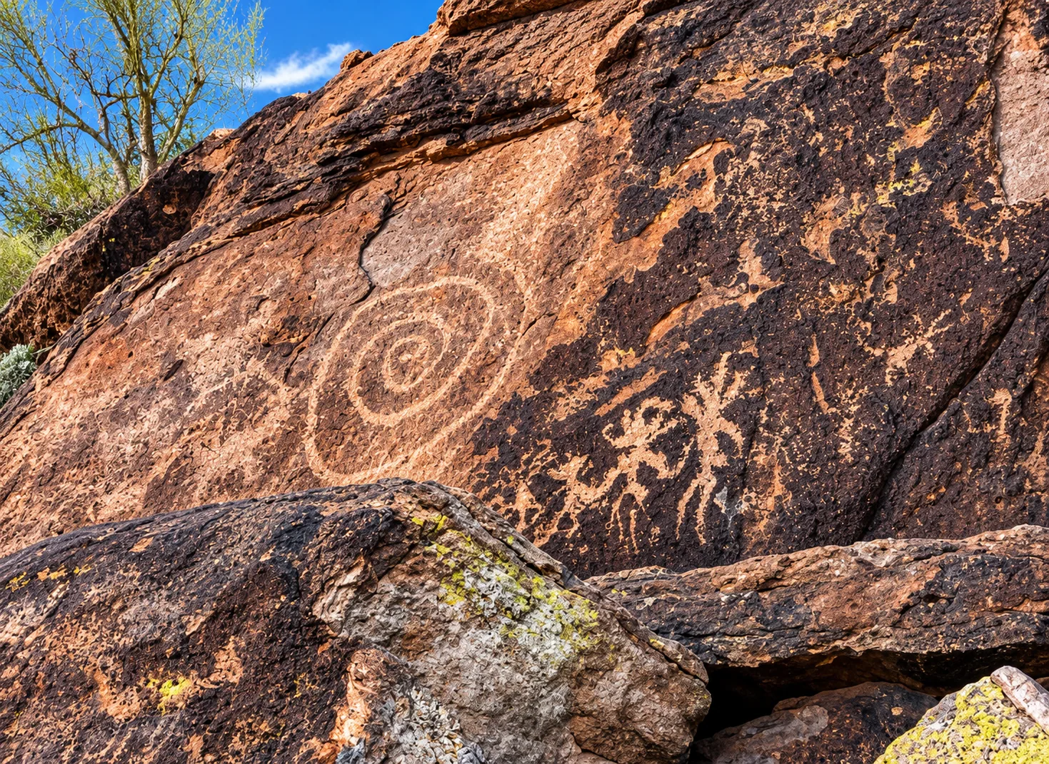Weathered Desert Petroglyph Rock Face